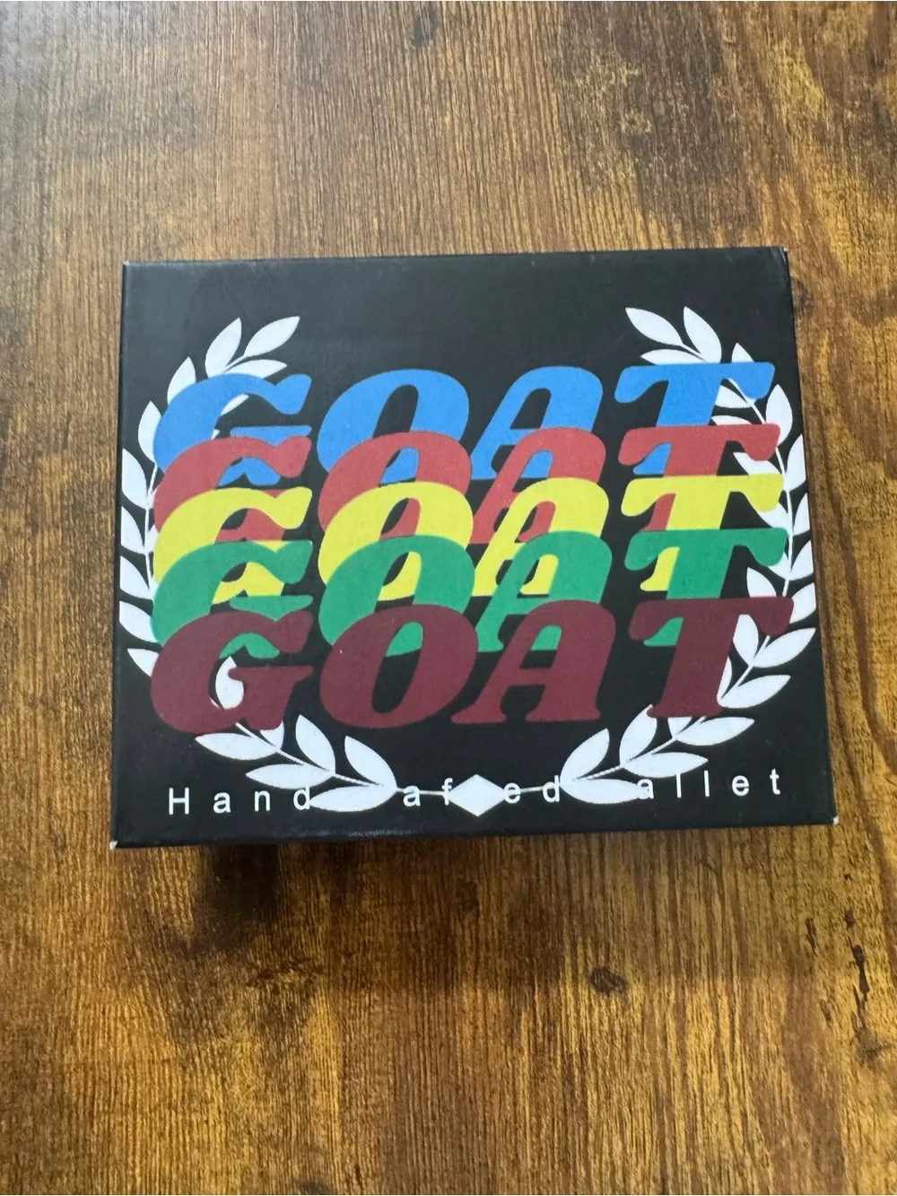 GOAT Vegan Leather Bifold Wallet Multicolor Graphic Double Sided NIB